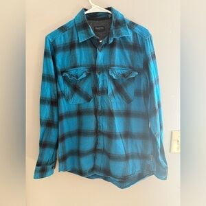 Projek Raw Button Up Long Sleeve Plaid Flannel Men’s SZ M Blue Collared Casual
